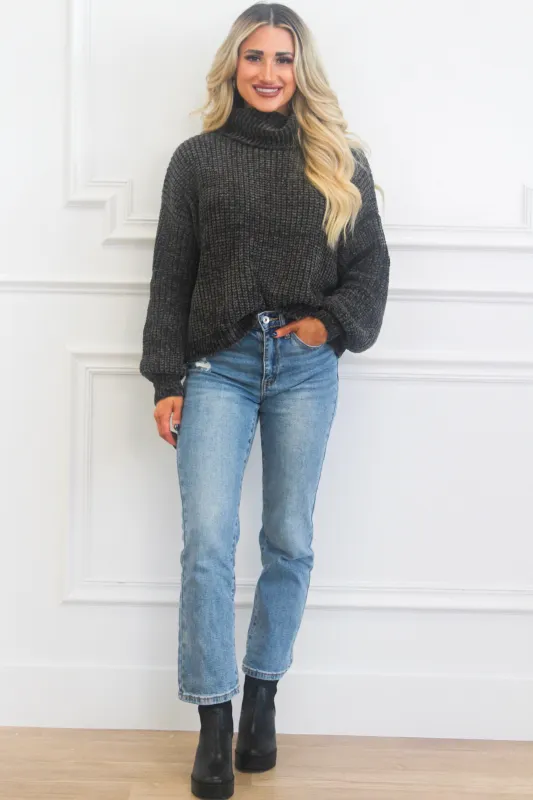 Winter Wishes Chenille Cropped Sweater: Charcoal sold by Bella and Bloom