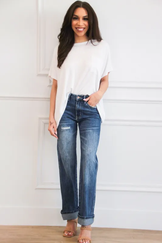 Ellison Corded Rib Oversized Pocket Top: White sold by Bella and Bloom