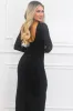Bright Eyes Rhinestone Slit Maxi Dress: Black sold by Bella and Bloom