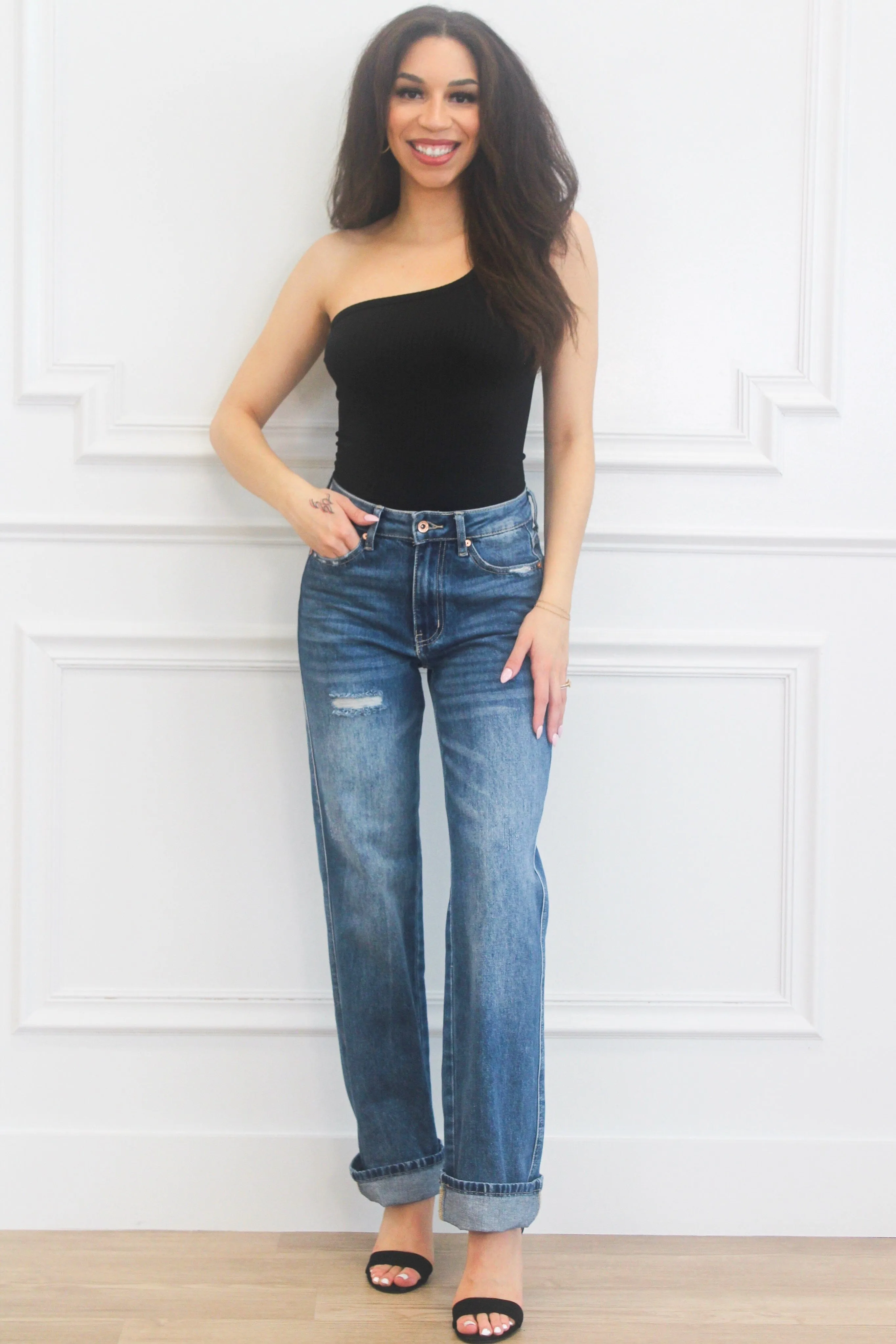 Tayshia One Shoulder Bodysuit: Black sold by Bella and Bloom