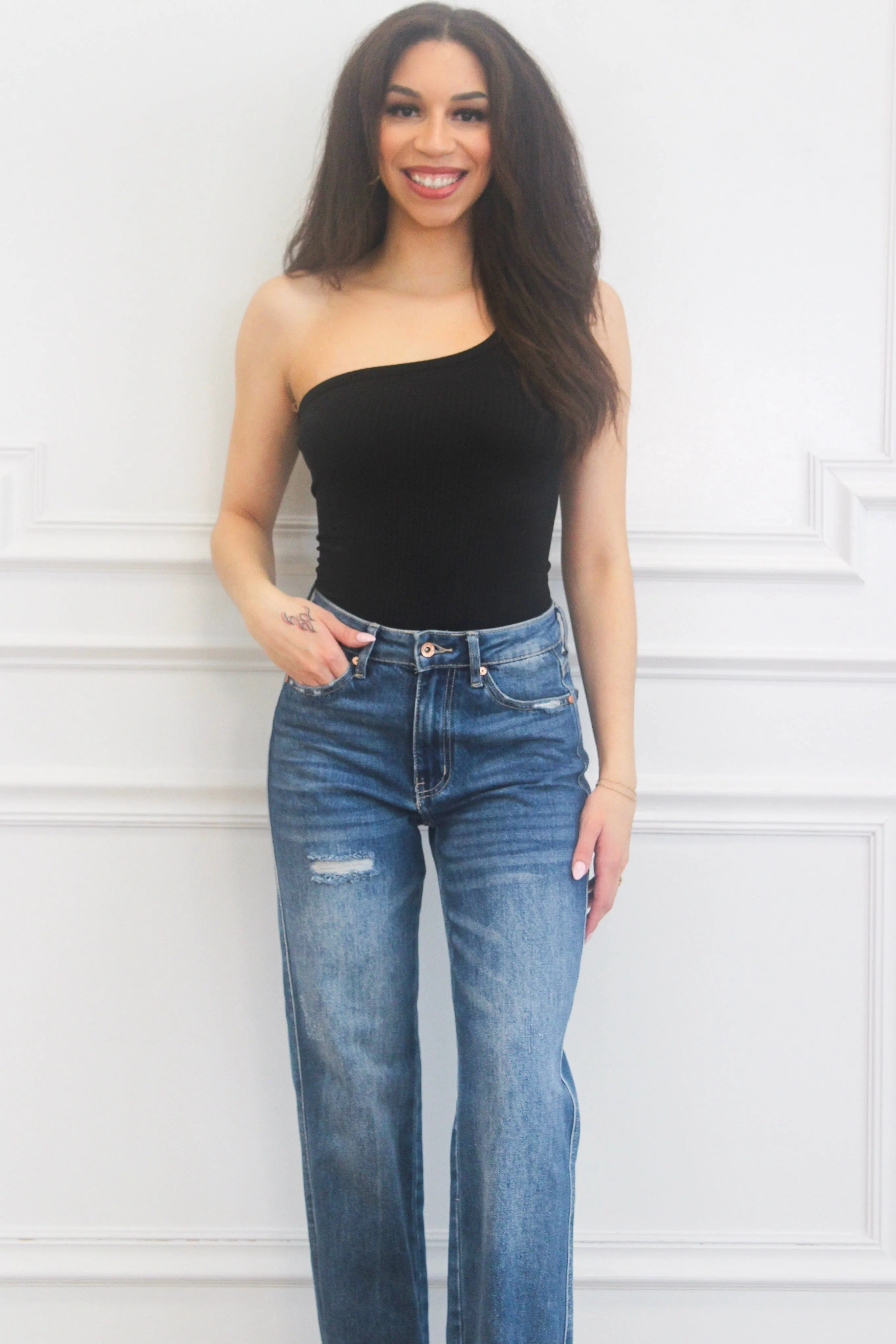 Tayshia One Shoulder Bodysuit: Black sold by Bella and Bloom product image thumbnail 3