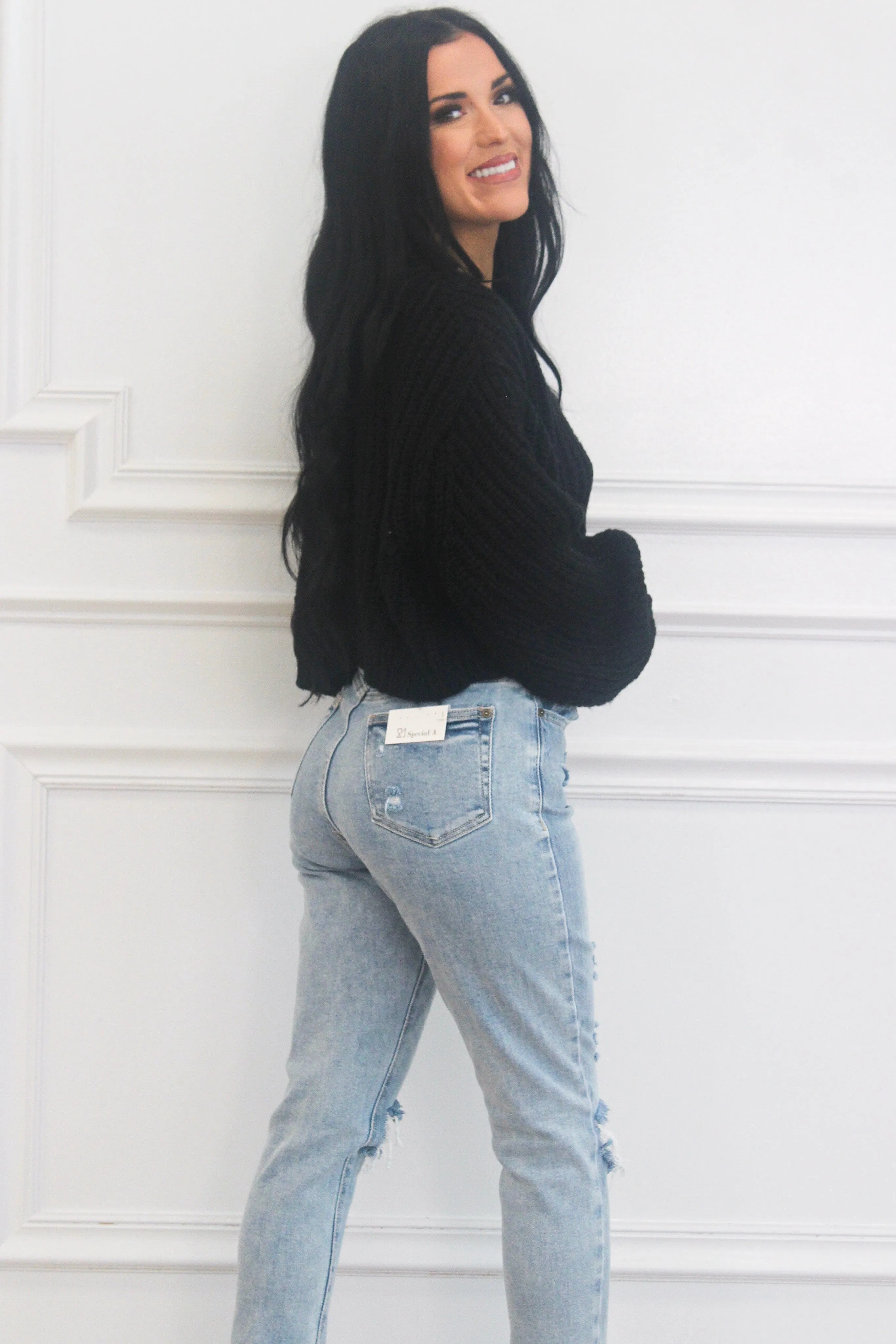 Hallie Cropped Sweater: Black sold by Bella and Bloom product image thumbnail 3