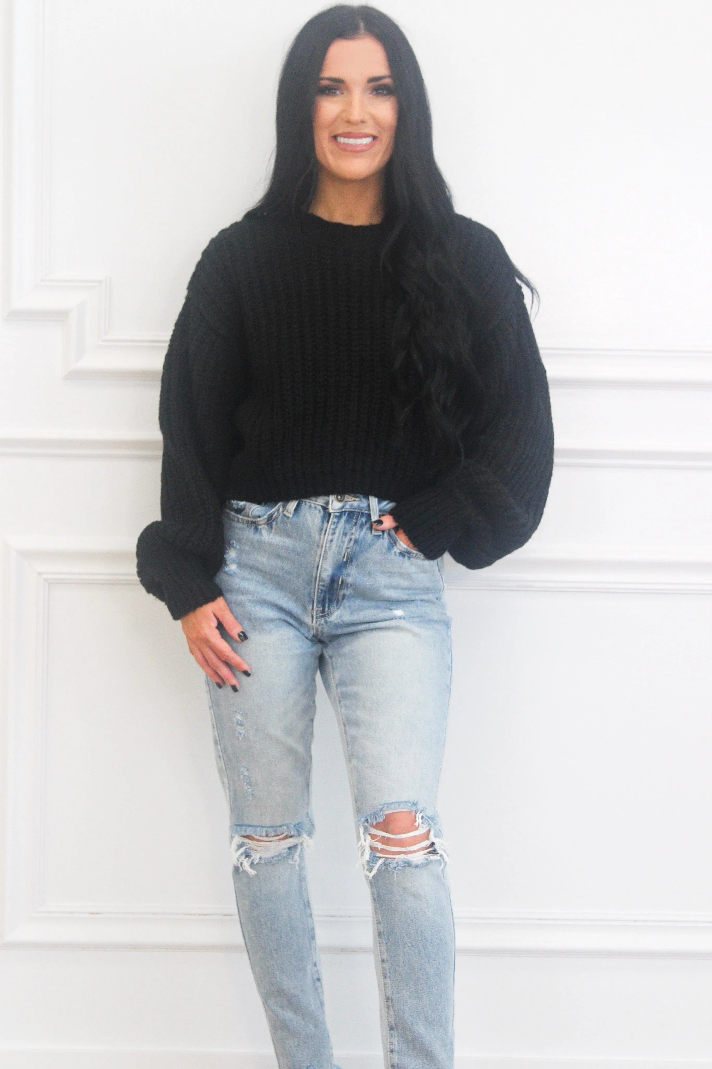 Hallie Cropped Sweater: Black sold by Bella and Bloom product image thumbnail 2