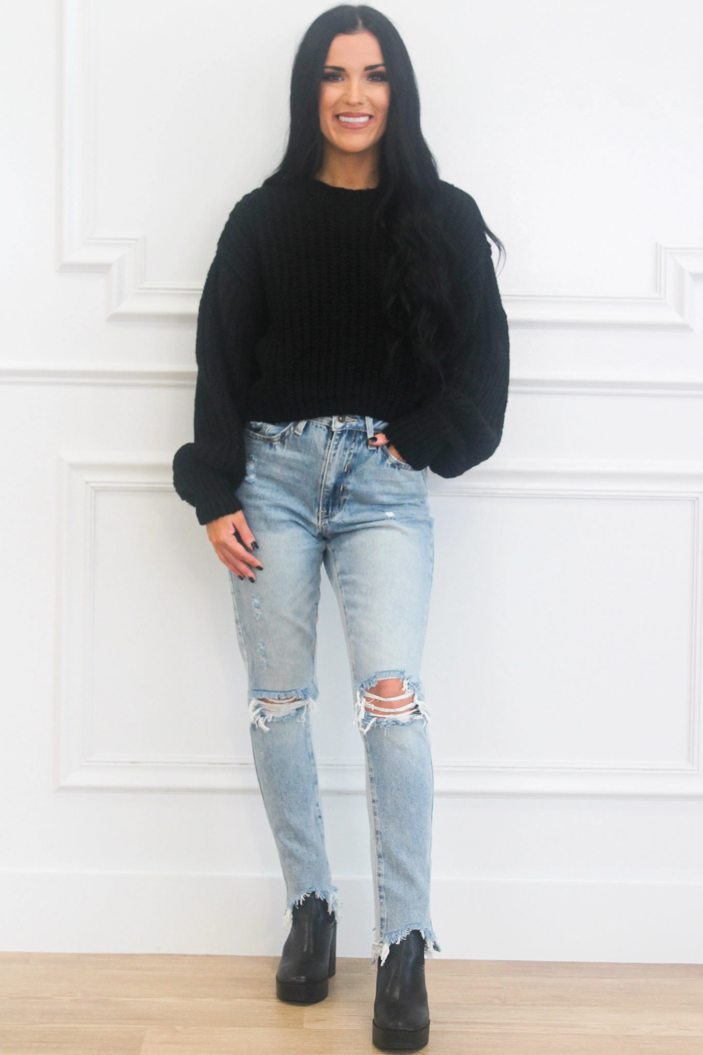 Hallie Cropped Sweater: Black sold by Bella and Bloom