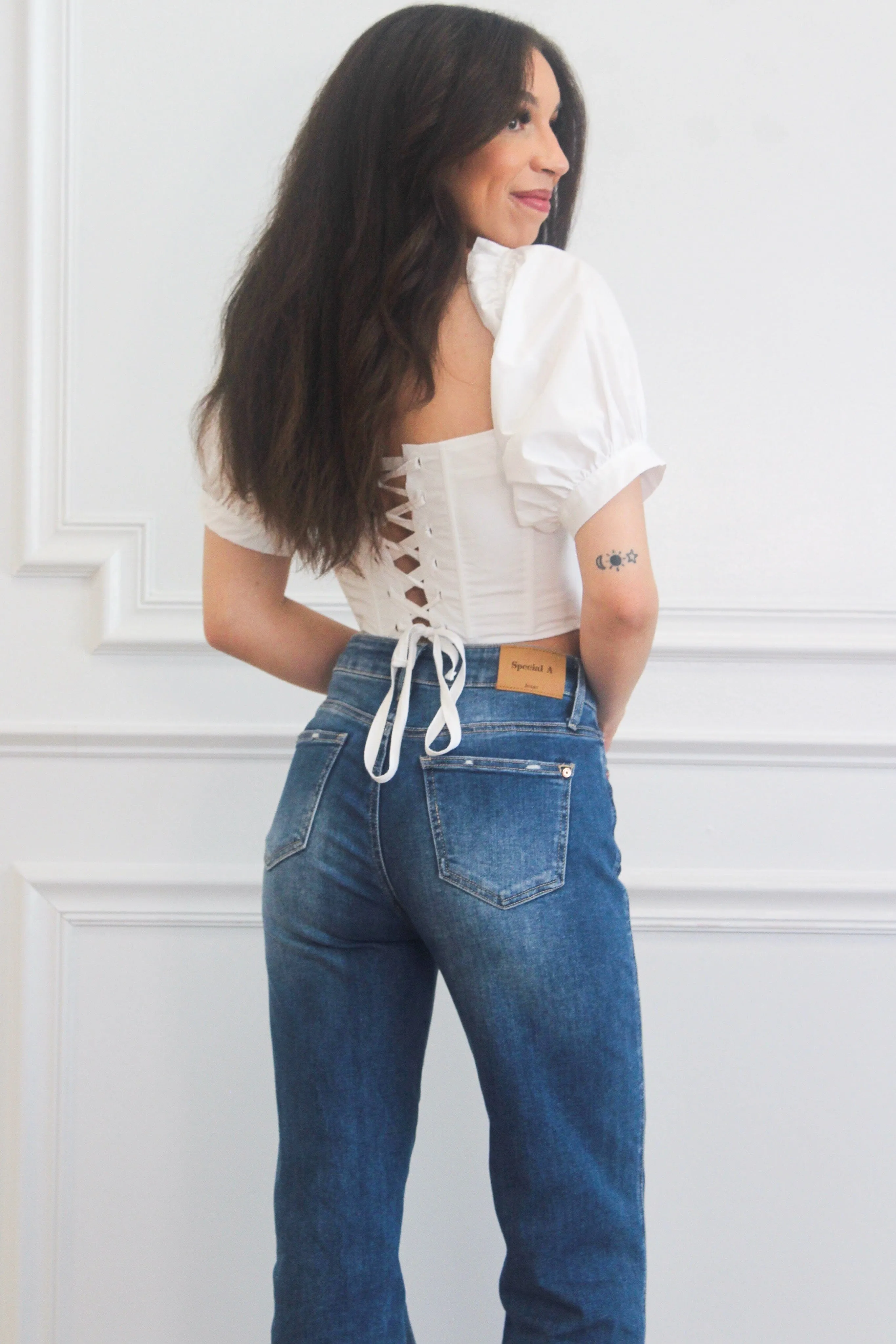 Dani Square Neck Bustier Crop Top: White sold by Bella and Bloom product image thumbnail 2