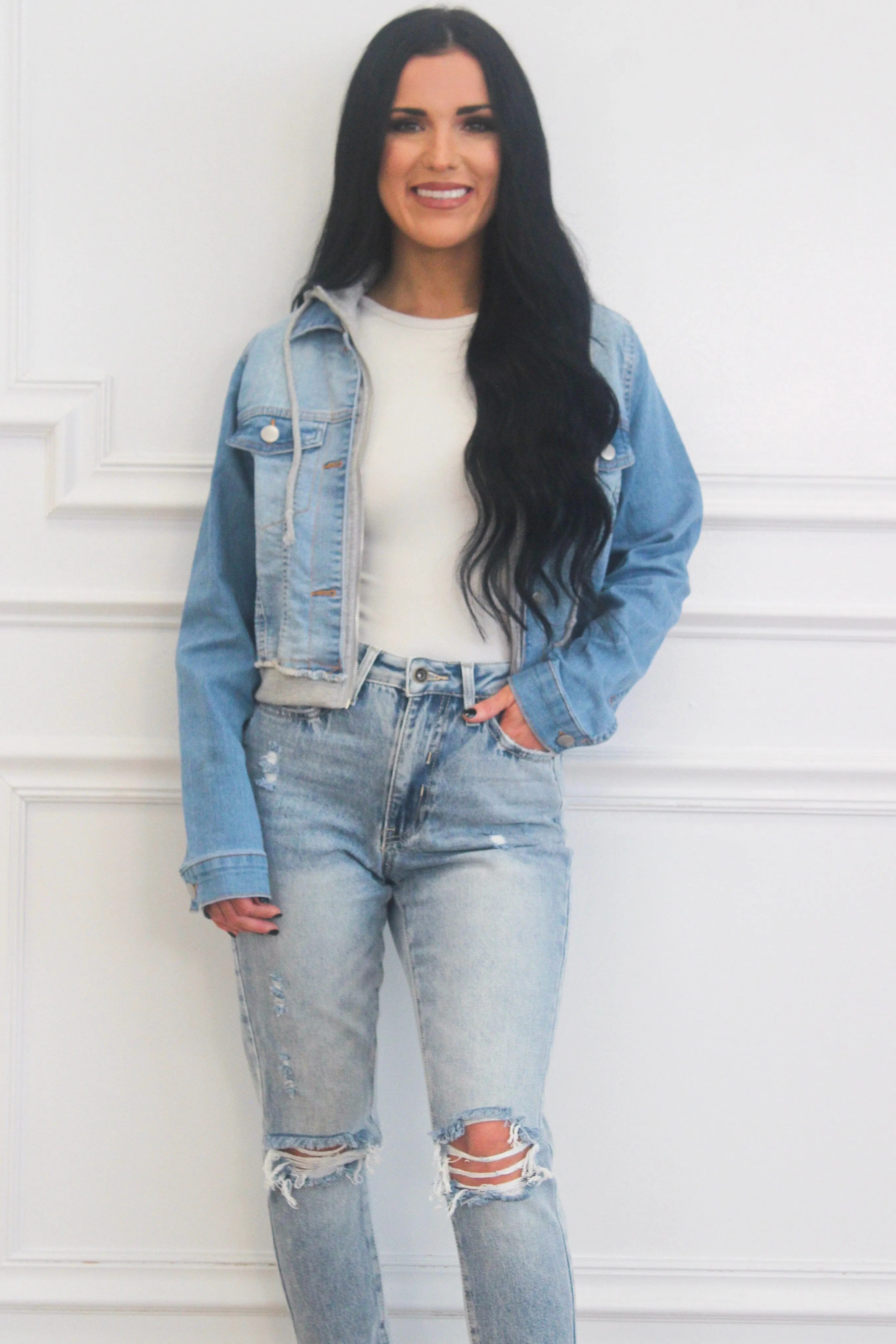 Sara Denim Hoodie Jacket: Blue sold by Bella and Bloom product image thumbnail 2