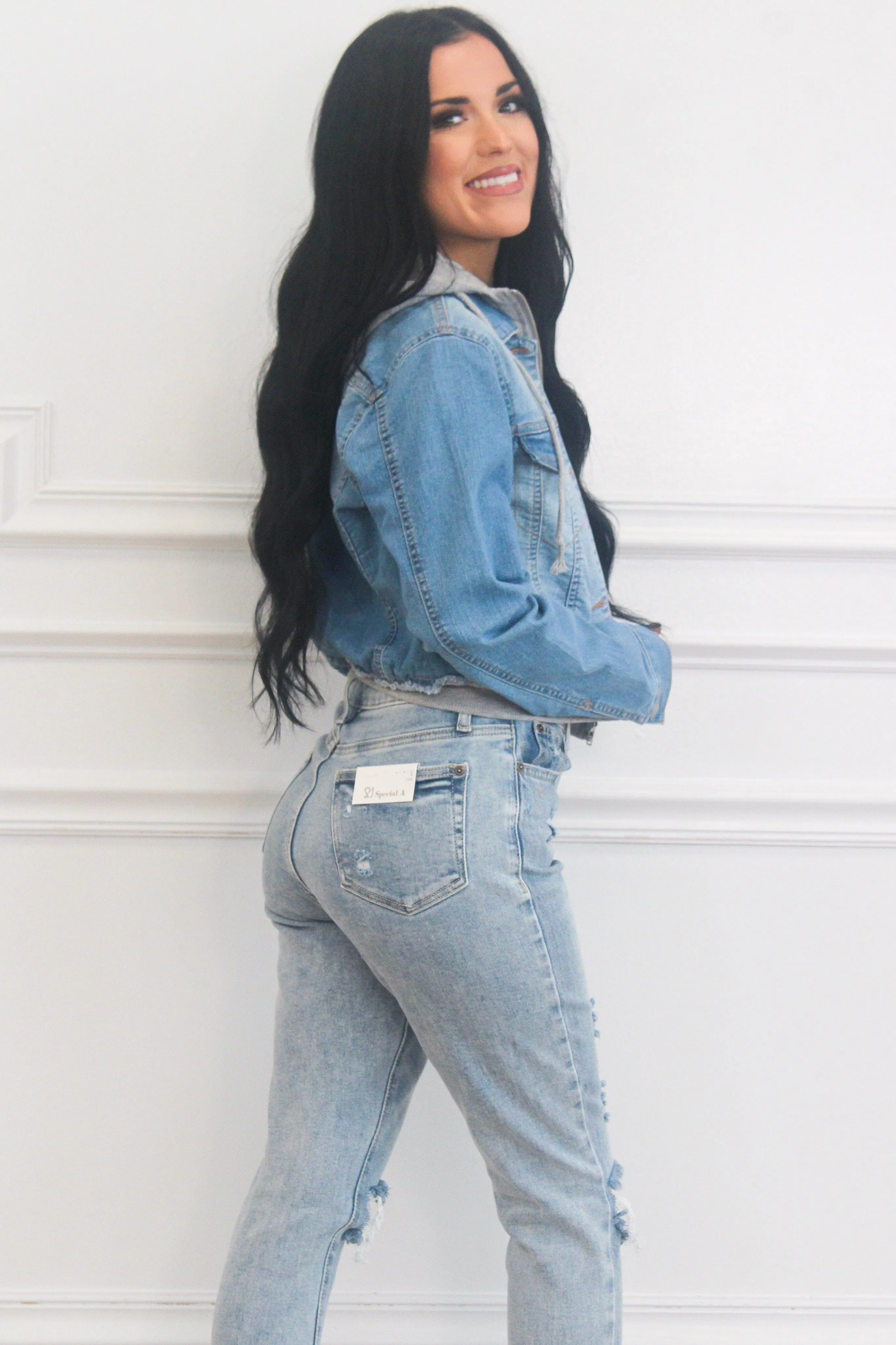 Sara Denim Hoodie Jacket: Blue sold by Bella and Bloom product image thumbnail 3