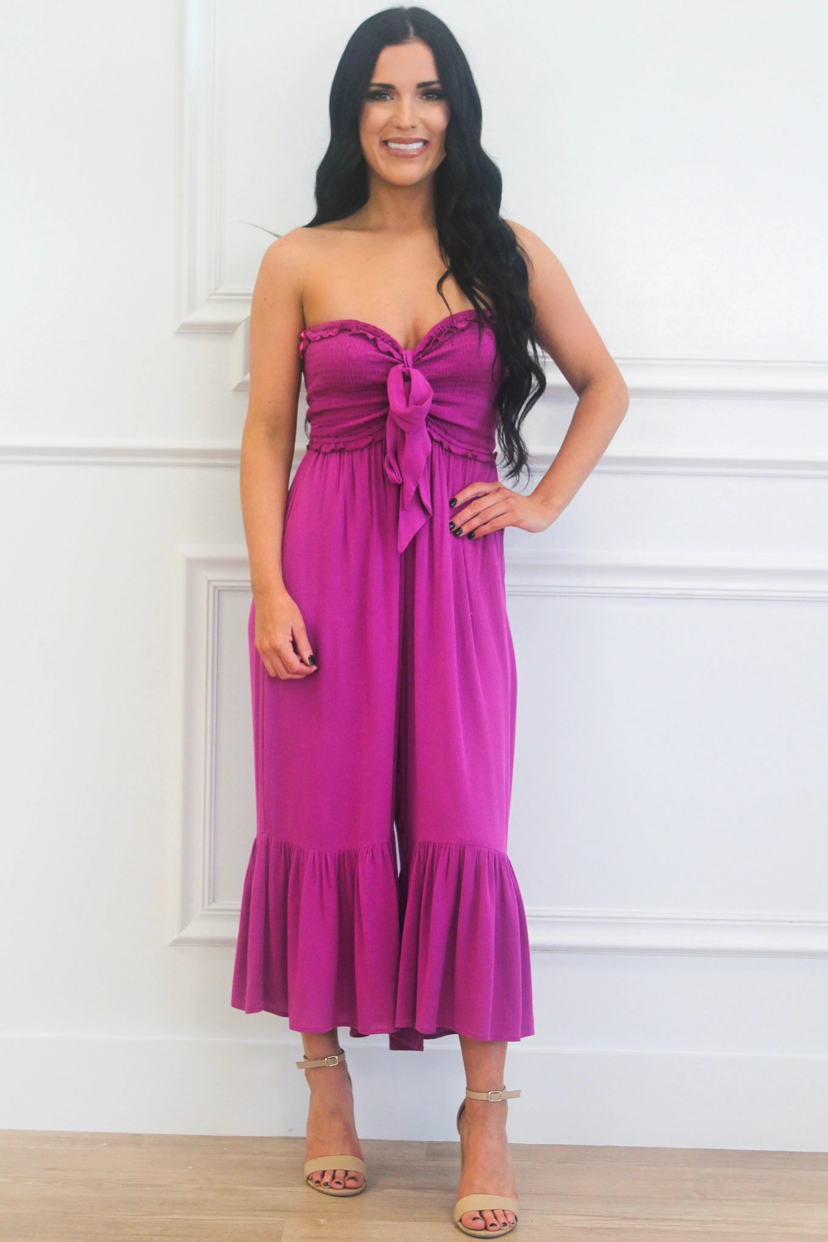 Happy Place Smocked Jumpsuit: Orchid sold by Bella and Bloom