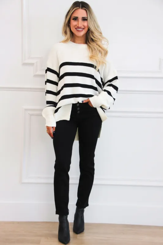Striped Bliss Sweater: Ivory/Black sold by Bella and Bloom