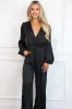 Hattie V Neck Satin Jumpsuit: Black sold by Bella and Bloom