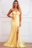 Waverly Bustier Strapless Satin Slit Formal Dress: Light Yellow sold by Bella and Bloom