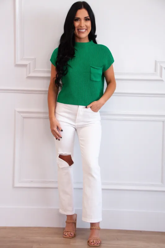 Everyday Easy Pocket Sweater: Green sold by Bella and Bloom