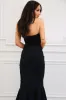 Brayley Strapless Cutout Bow Ruffle Midi Dress: Dark Navy sold by Bella and Bloom