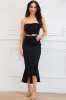 Brayley Strapless Cutout Bow Ruffle Midi Dress: Dark Navy sold by Bella and Bloom