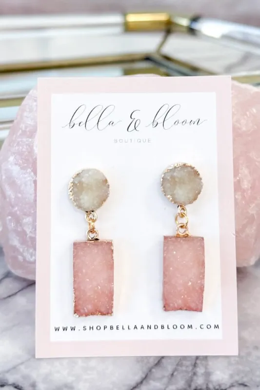 Double Druzy Earrings: Gold/Blush sold by Bella and Bloom