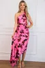 Novelle One Shoulder Pleated Floral Asymmetrical Maxi Dress: Rose Pink sold by Bella and Bloom