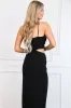 Wisteria Cutout Rosette Maxi Dress: Black sold by Bella and Bloom