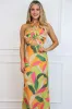 Aura Halter Floral Maxi Dress: Orange/Lime Multi sold by Bella and Bloom