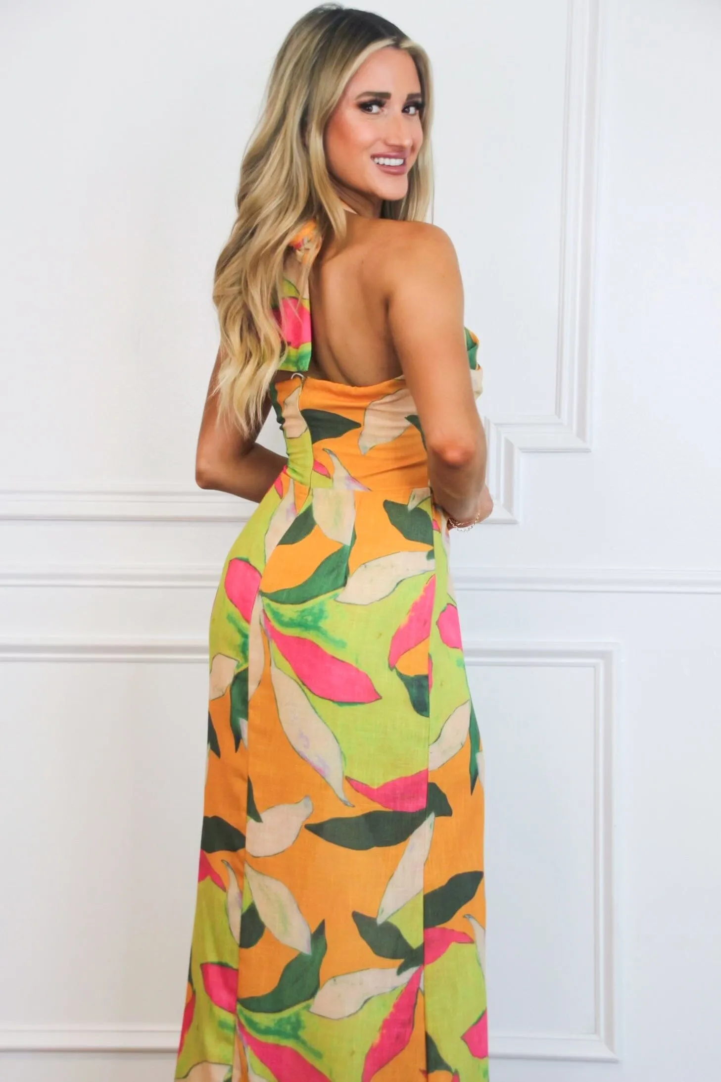 Aura Halter Floral Maxi Dress: Orange/Lime Multi sold by Bella and Bloom product image thumbnail 3