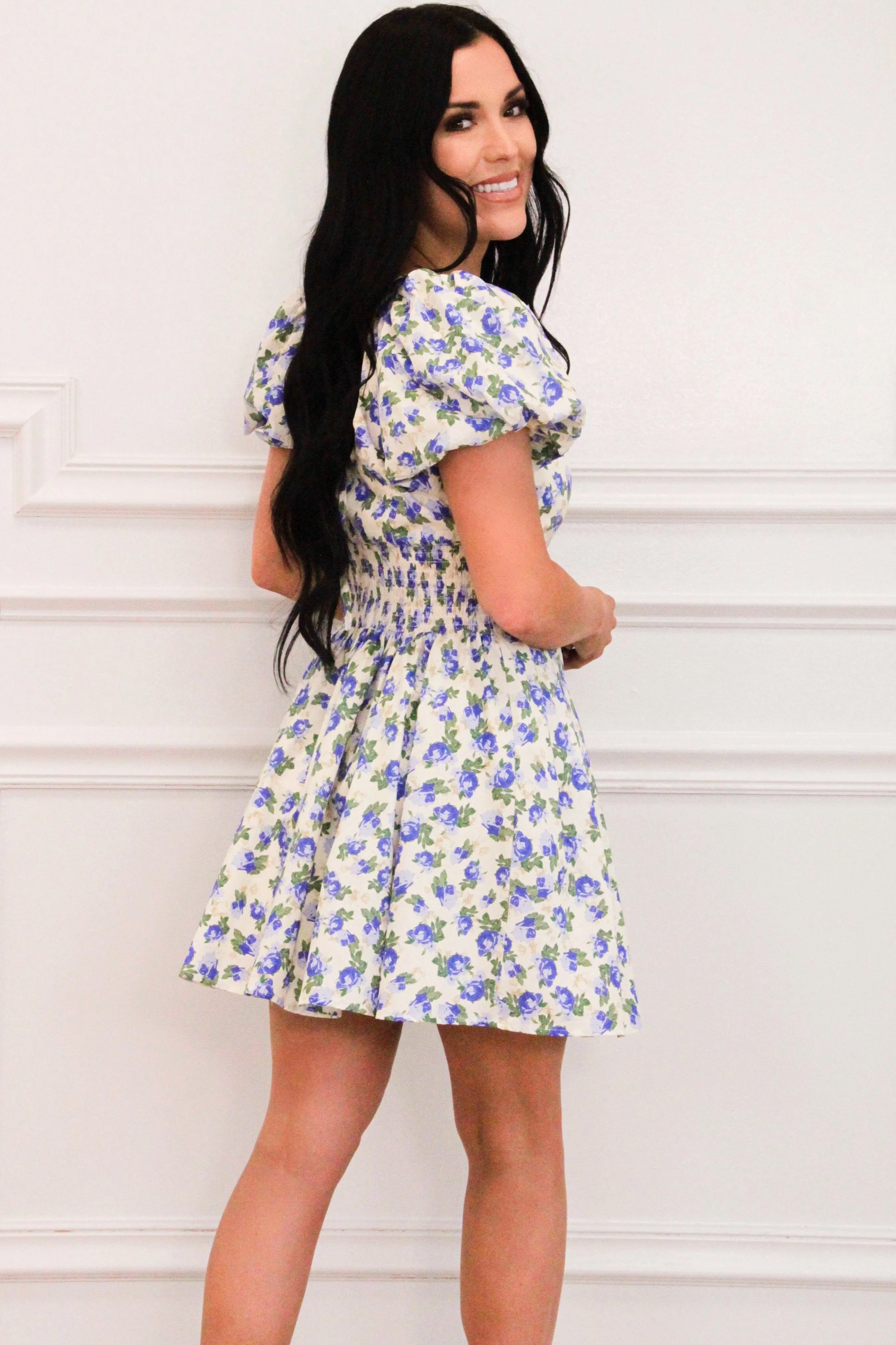 Jayde Floral Square Neck Mini Dress: Blue Multi sold by Bella and Bloom product image thumbnail 4
