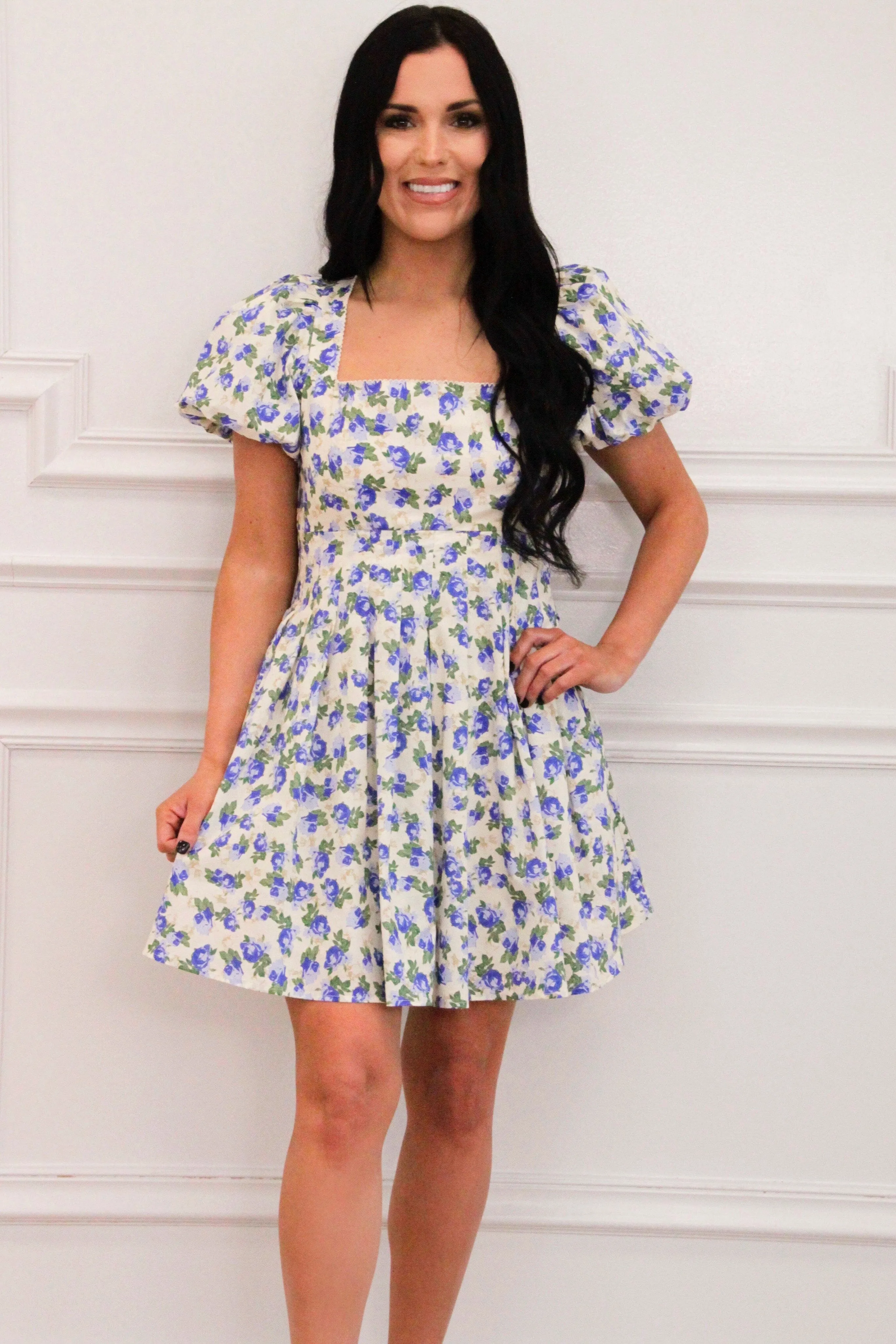 Jayde Floral Square Neck Mini Dress: Blue Multi sold by Bella and Bloom product image thumbnail 3