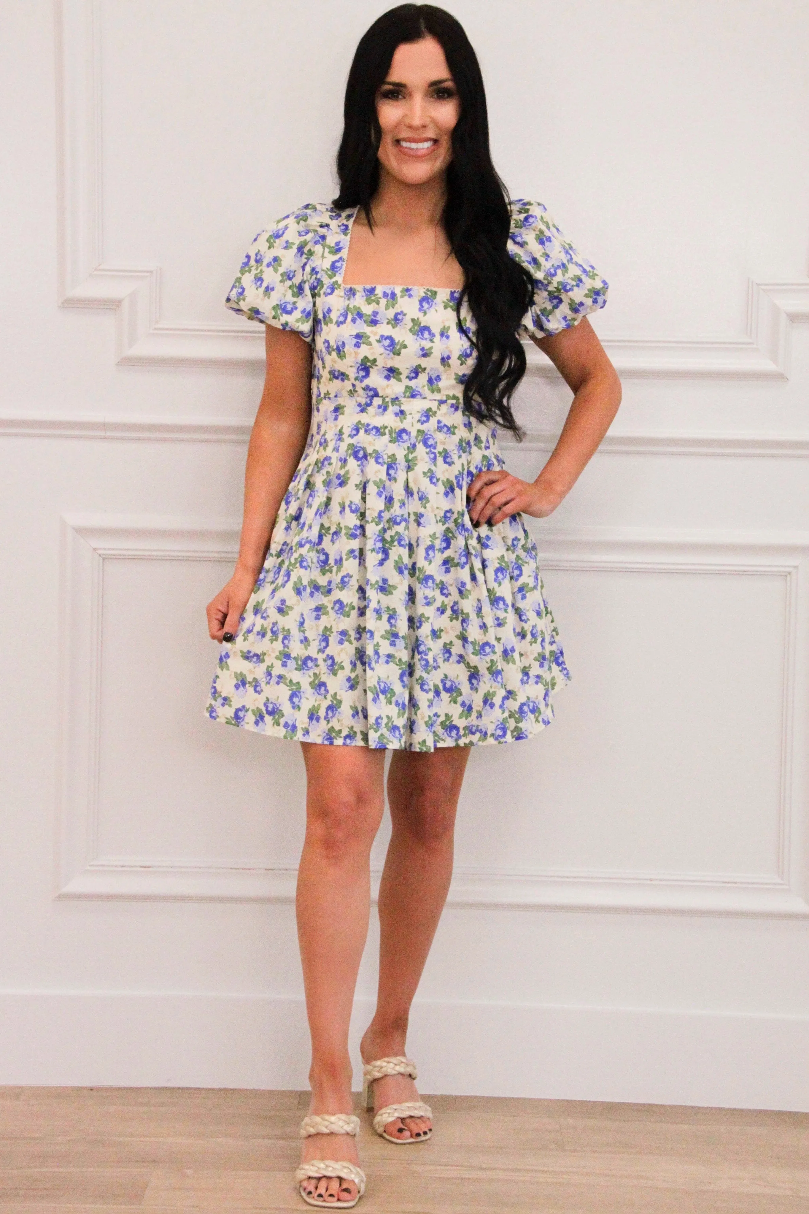 Jayde Floral Square Neck Mini Dress: Blue Multi sold by Bella and Bloom product image thumbnail 2