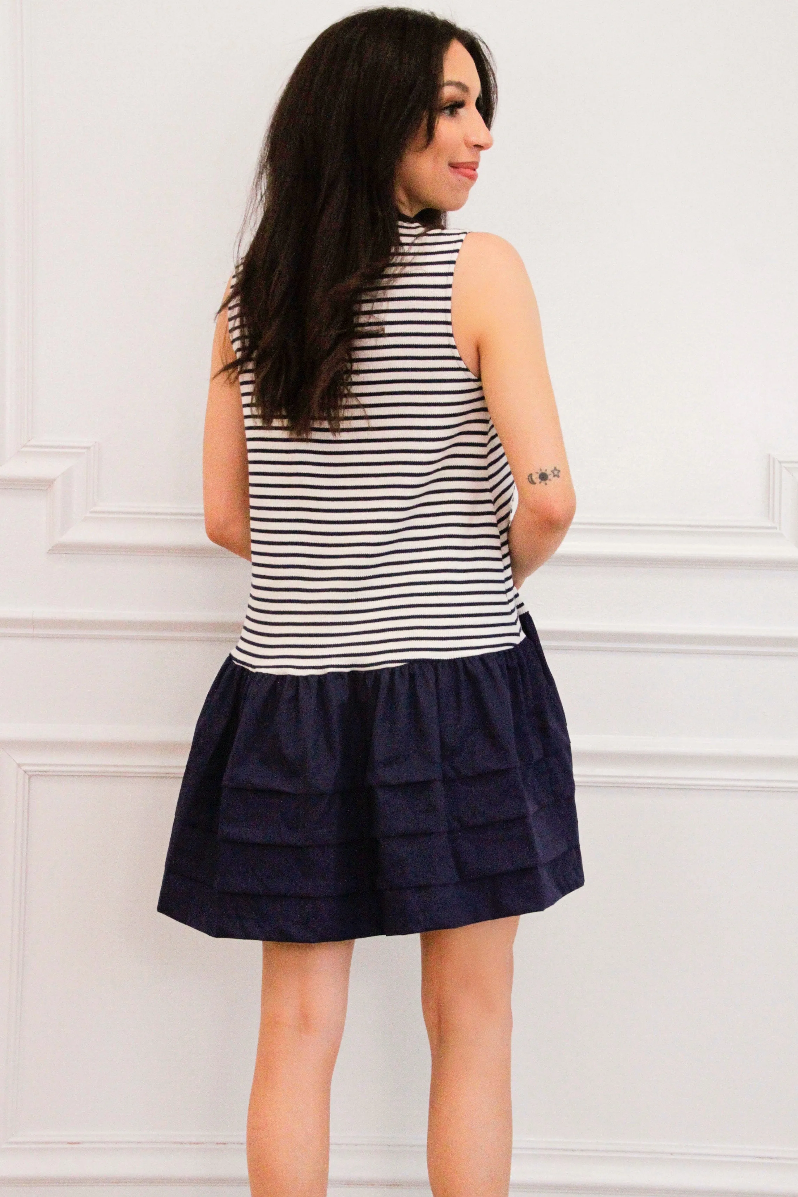 Sail Away With Me Striped Dress: White/Navy sold by Bella and Bloom product image thumbnail 4