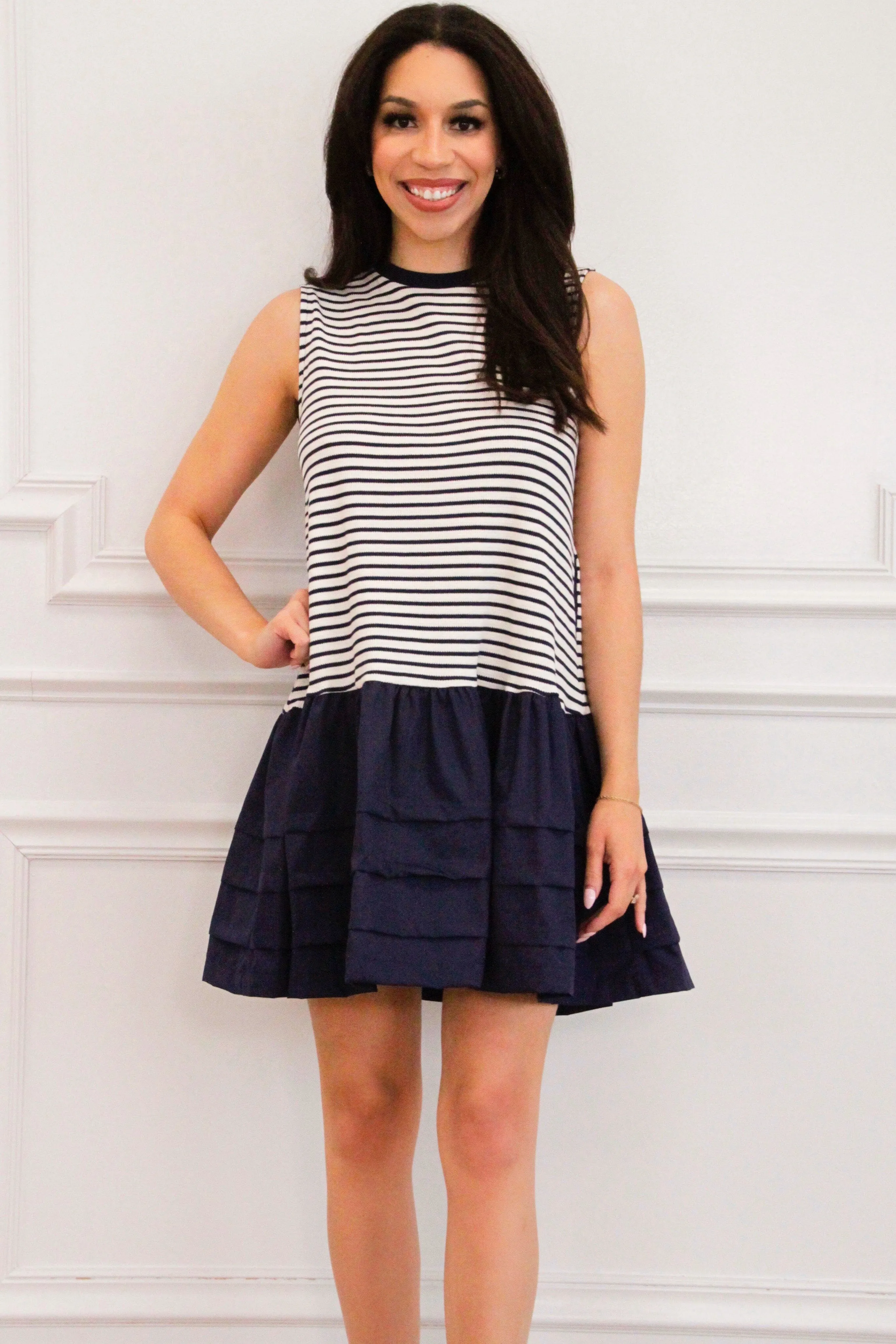 Sail Away With Me Striped Dress: White/Navy sold by Bella and Bloom product image thumbnail 3