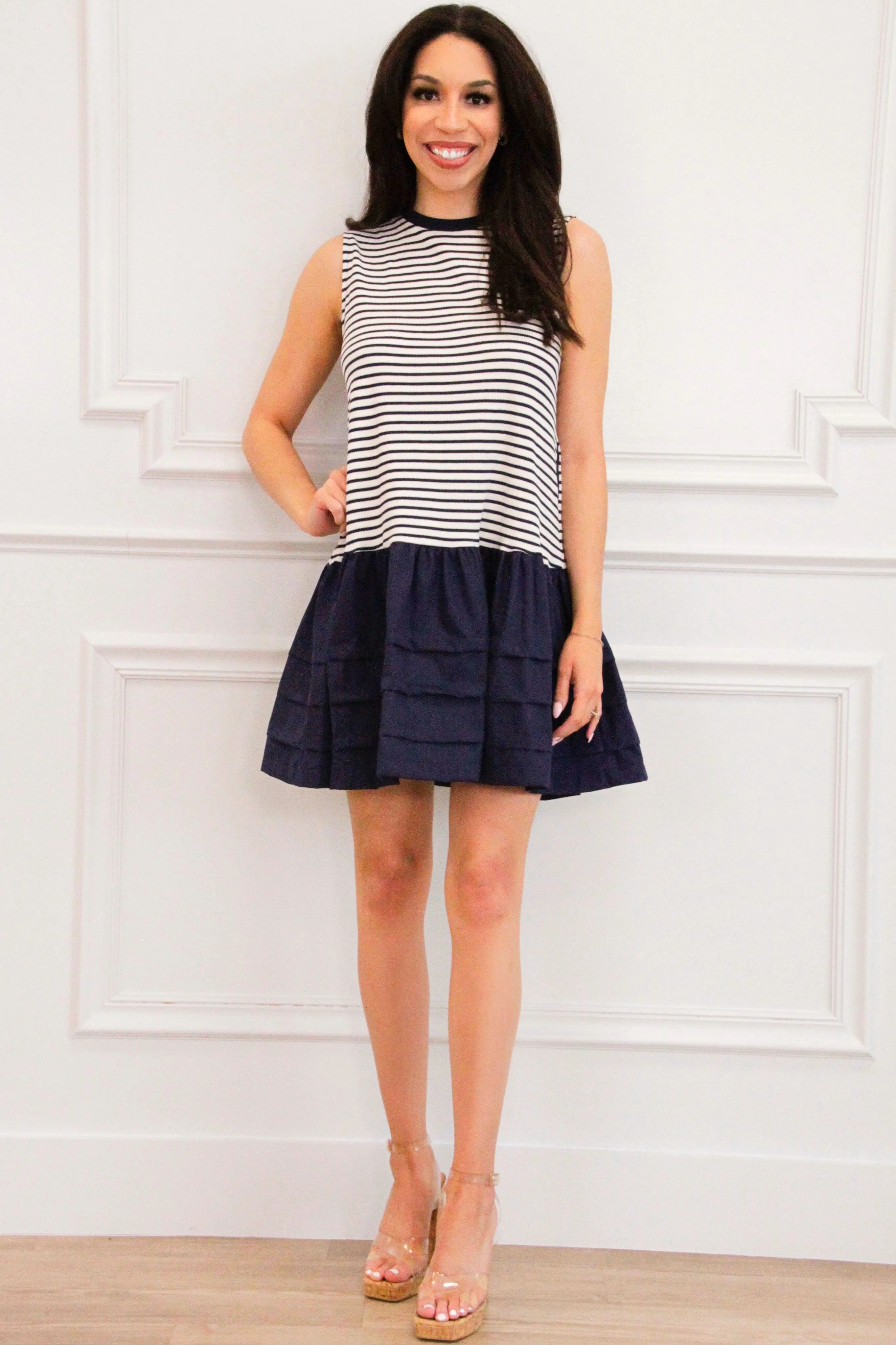 Sail Away With Me Striped Dress: White/Navy sold by Bella and Bloom product image thumbnail 2