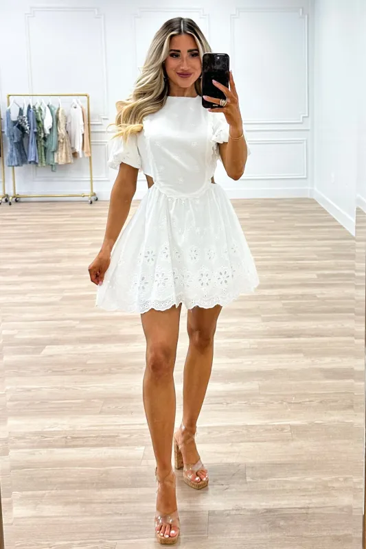 Spring Crush Eyelet Cutout Dress: White sold by Bella and Bloom
