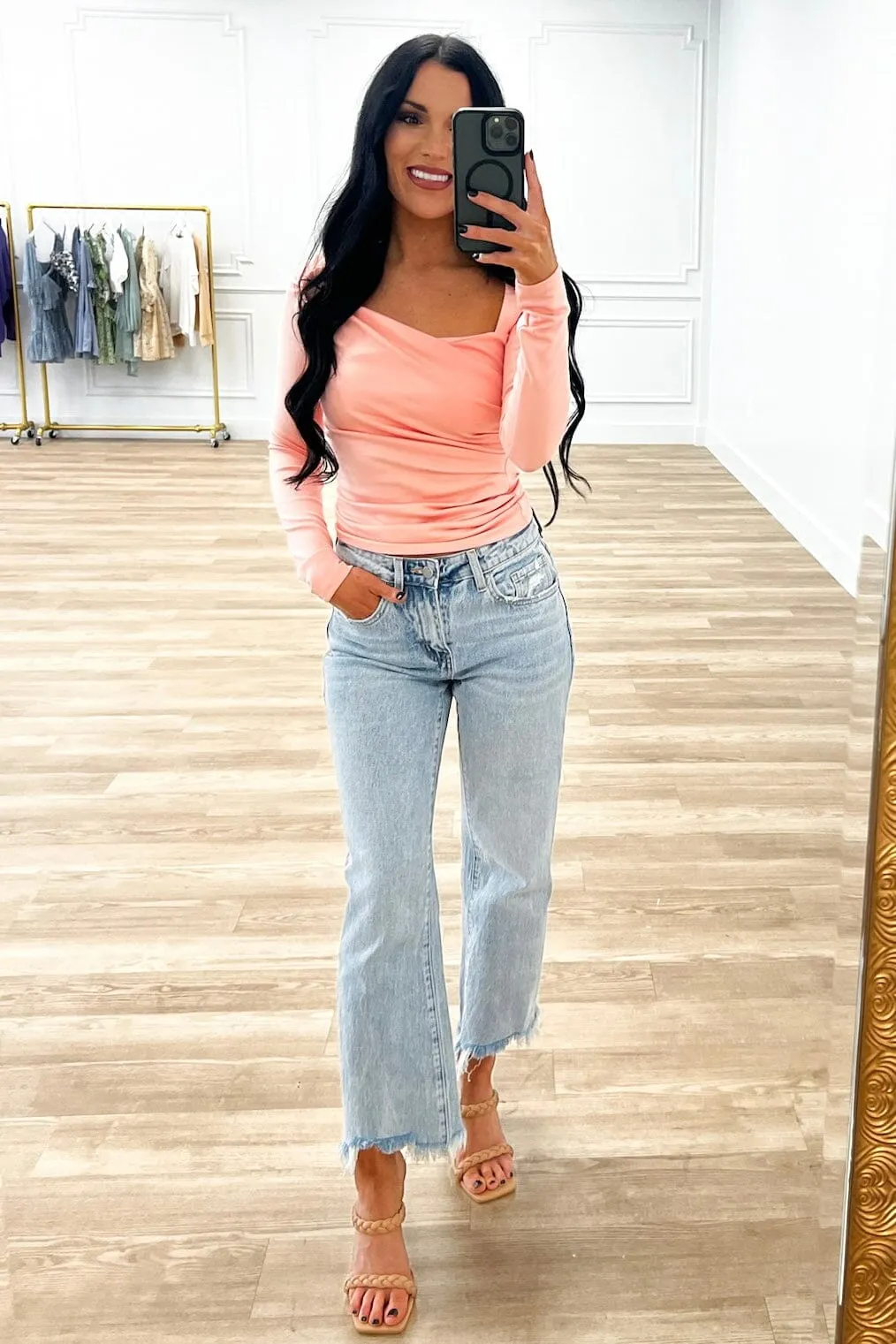 Elevated Basic Asymmetrical Gold Ring Top: Light Pink sold by Bella and Bloom