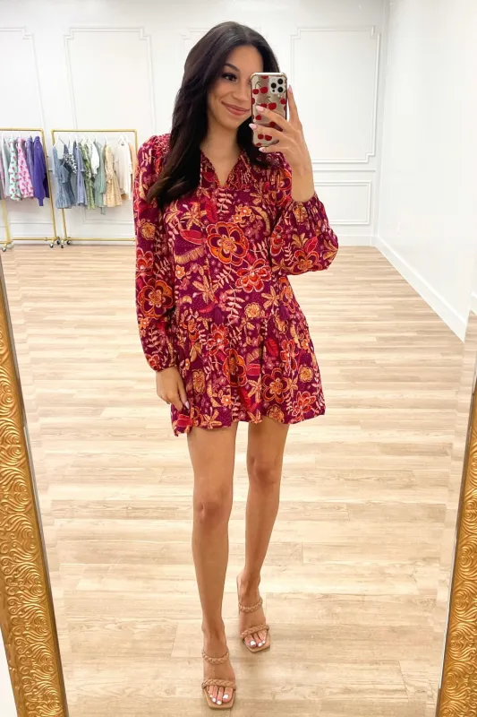 Easy Breezy Floral Ruffle Dress: Berry Multi sold by Bella and Bloom