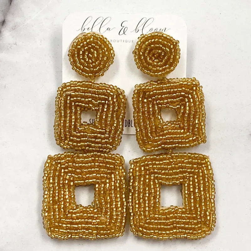 Tri-Square Beaded Earrings: Gold sold by Bella and Bloom