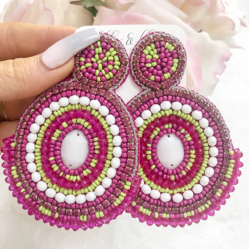 Psychedelic Beaded Earrings: Pink Multi sold by Bella and Bloom