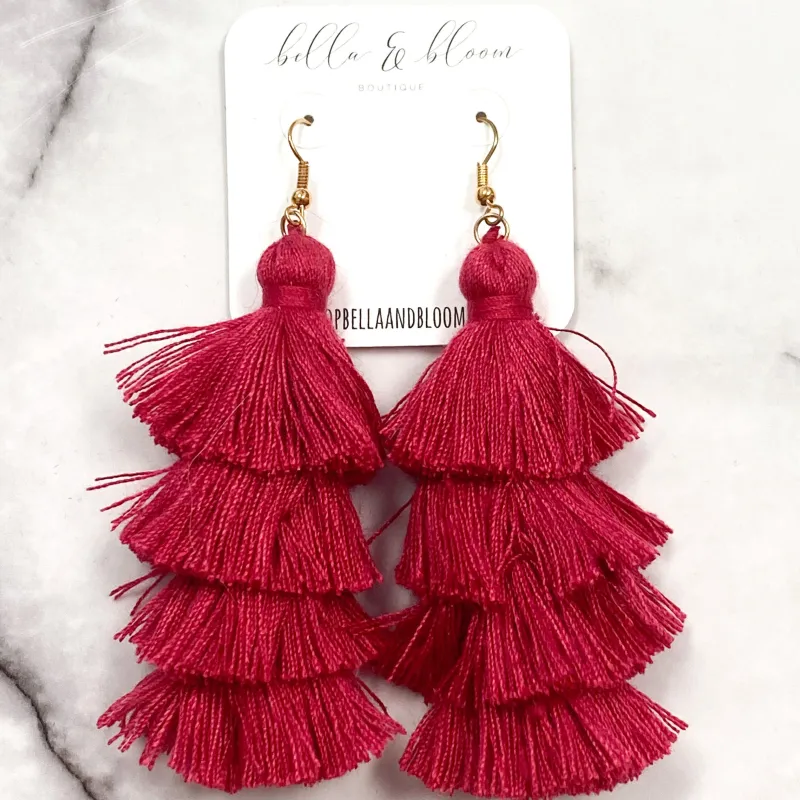 Tiered Tassel Earrings: Fuchsia sold by Bella and Bloom