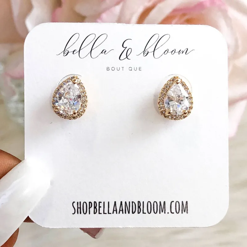RESTOCK: Teardrop Clip-On Stud Earrings: Gold sold by Bella and Bloom