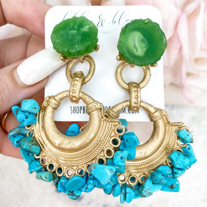 RESTOCK: Making Statements Stone Earrings: Turquoise/Green sold by Bella and Bloom