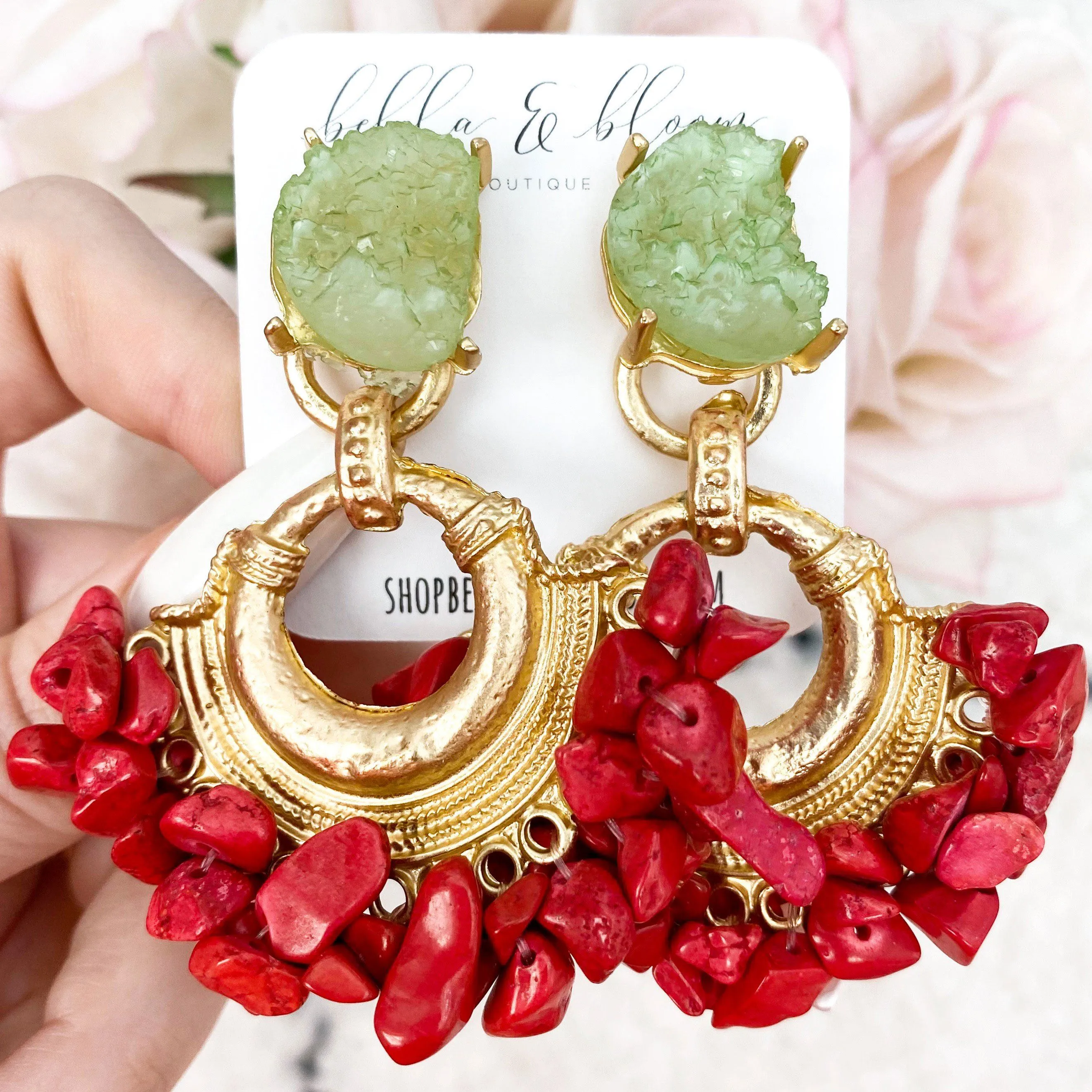RESTOCK: Making Statements Stone Earrings: Red/Green sold by Bella and Bloom