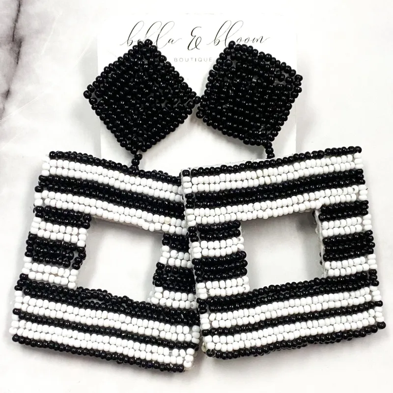 Beaded Stripe Earrings: Black/White sold by Bella and Bloom
