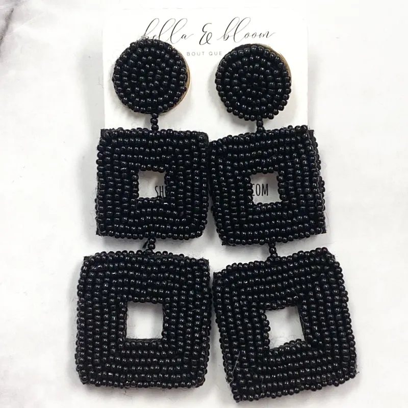 Tri-Square Beaded Earrings: Black sold by Bella and Bloom