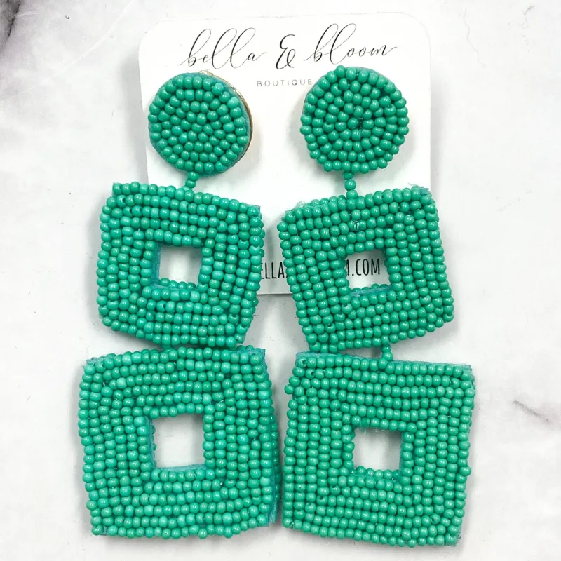 Tri-Square Beaded Earrings: Mint Green sold by Bella and Bloom