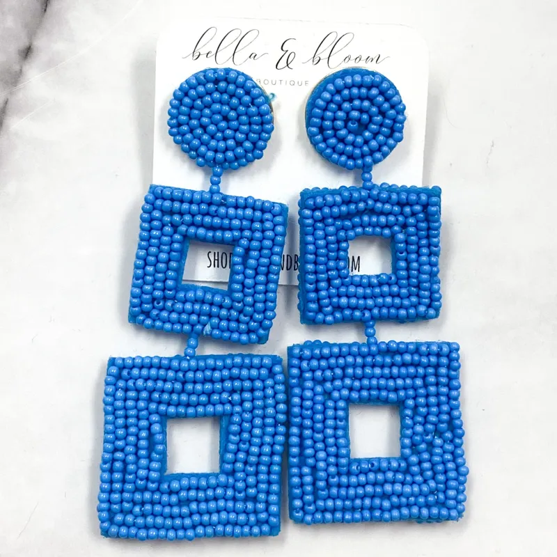 Tri-Square Beaded Earrings: Ocean Blue sold by Bella and Bloom