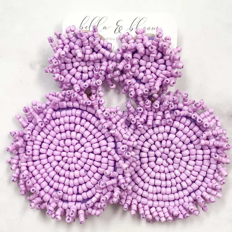 Beaded Disc Earrings: Lavender sold by Bella and Bloom