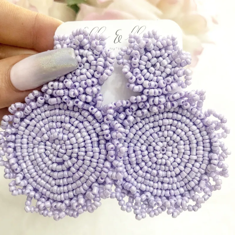 Beaded Disc Earrings: Lavender sold by Bella and Bloom
