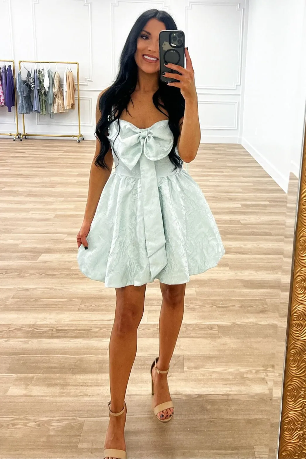 Laney Bow Bubble Hem Dress: Mint sold by Bella and Bloom product image thumbnail 2