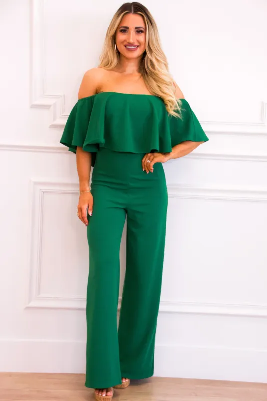 Under Your Spell Jumpsuit: Green sold by Bella and Bloom