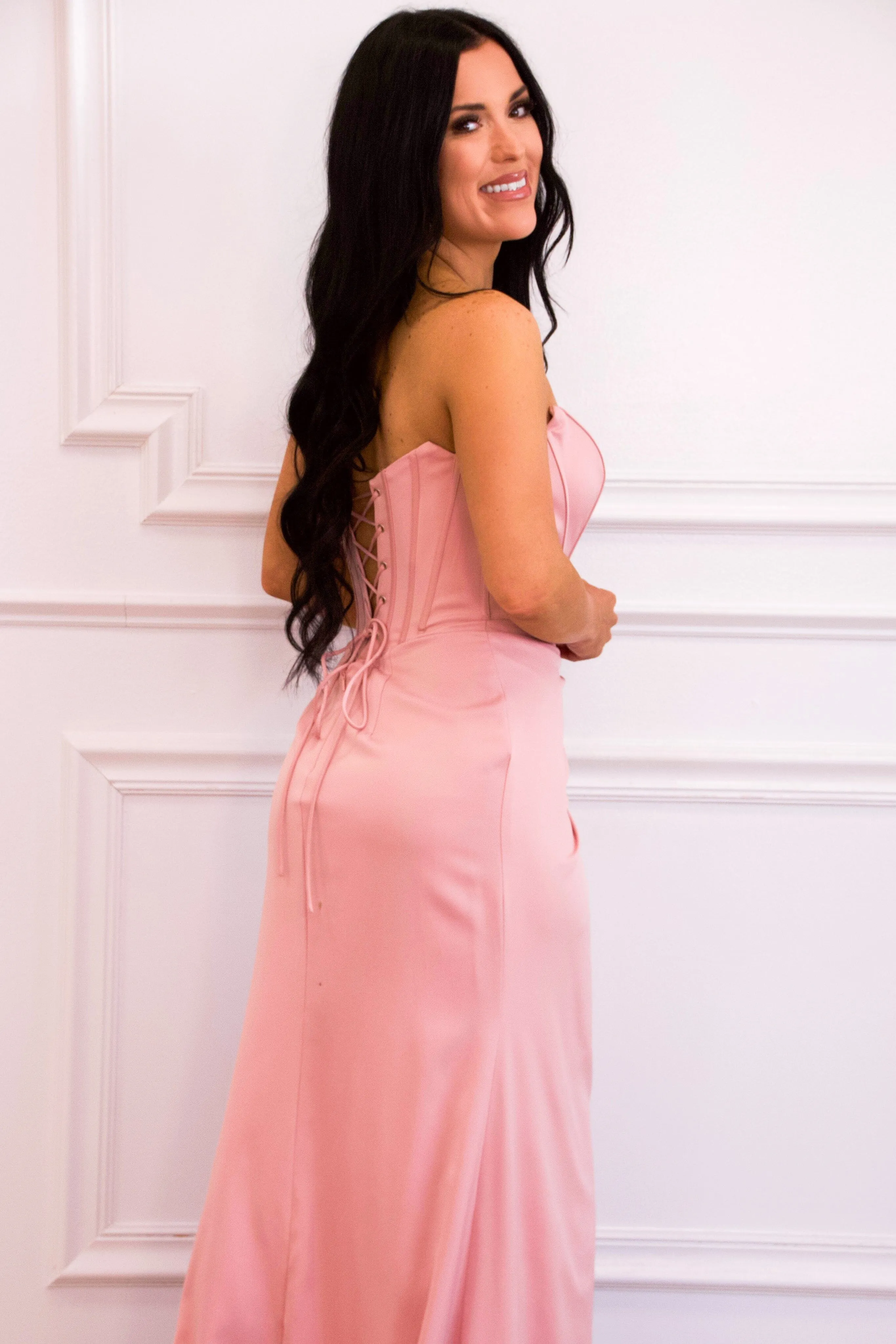 Serenity Bustier Formal Dress: Dusty Rose Blush sold by Bella and Bloom product image thumbnail 2