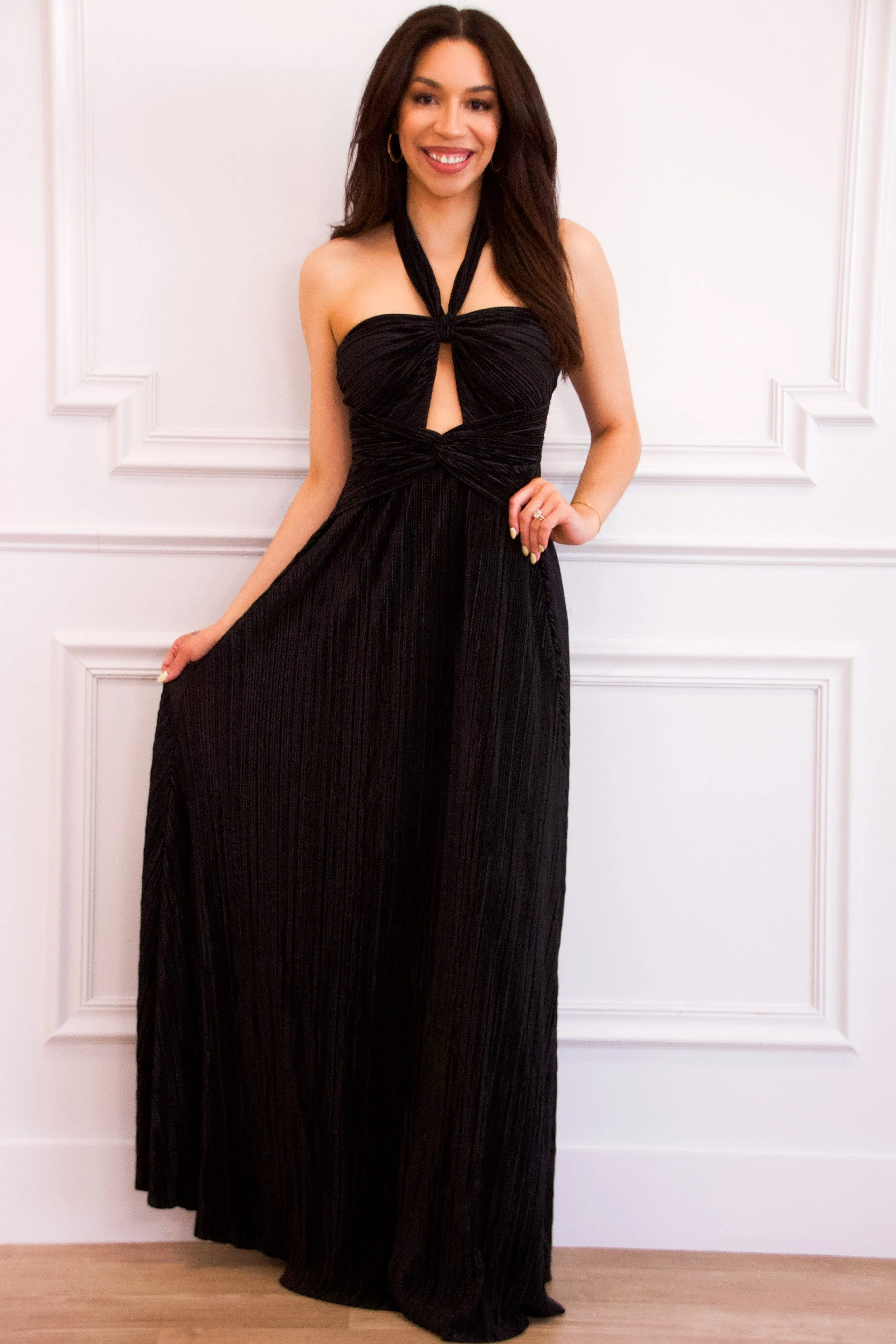 Misha Cutout Pleated Maxi Dress: Black sold by Bella and Bloom