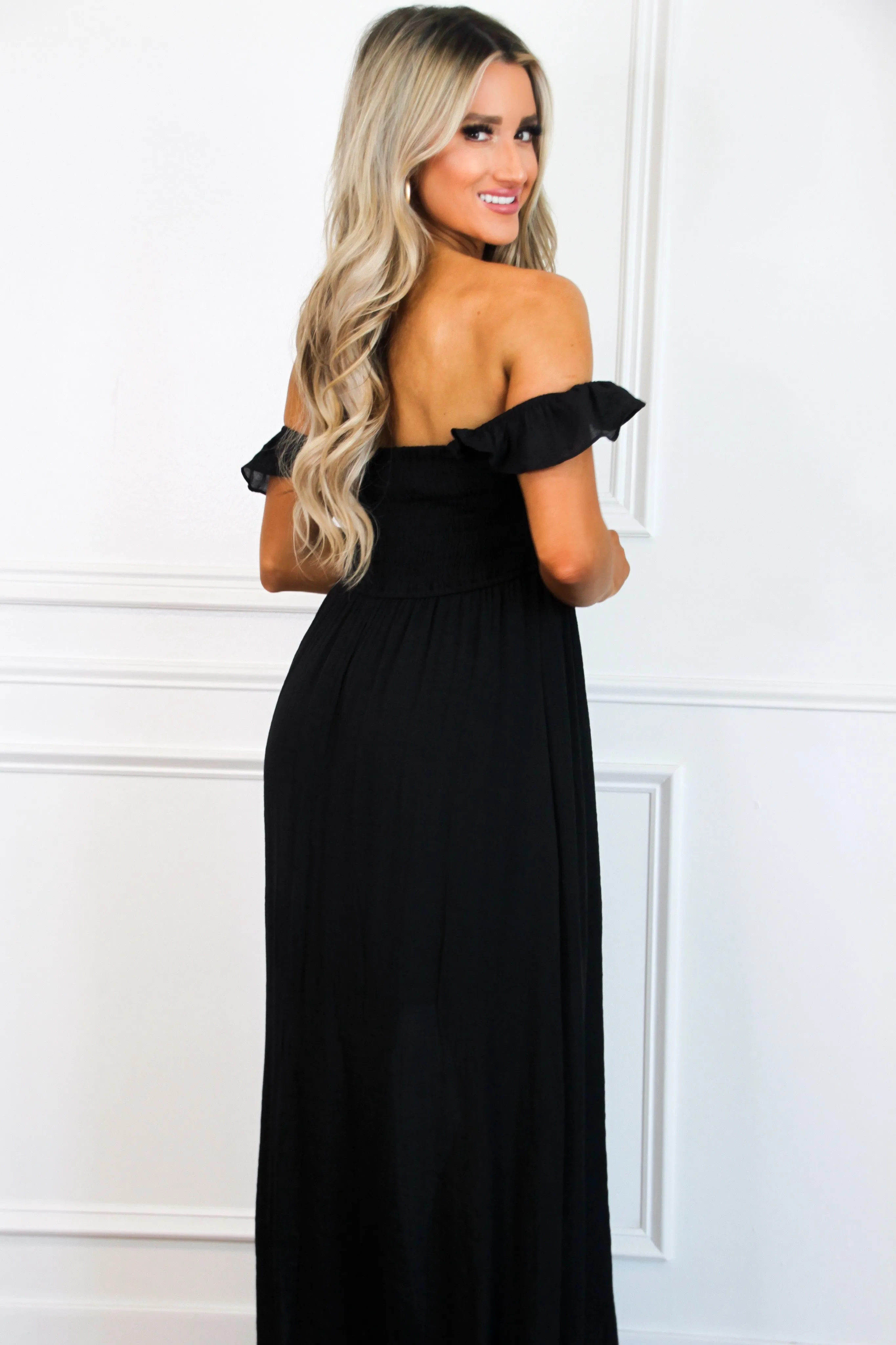 Charlotte Smocked Maxi Dress: Black sold by Bella and Bloom product image thumbnail 3