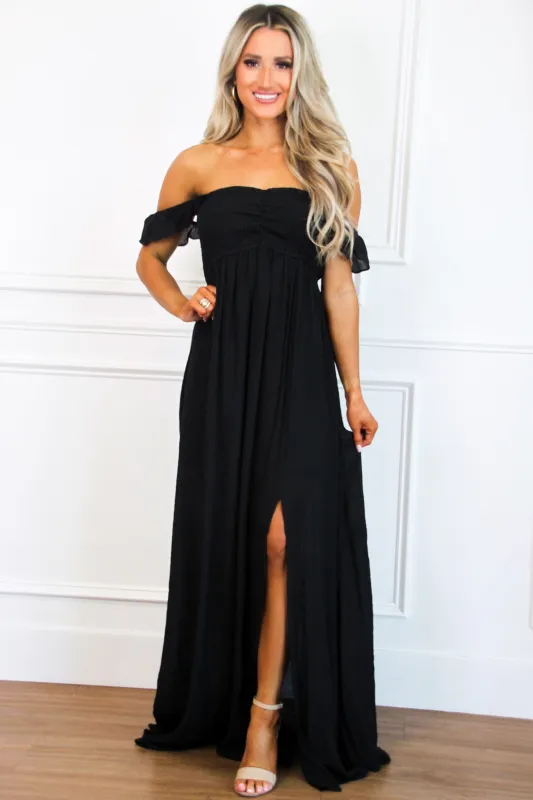 Charlotte Smocked Maxi Dress: Black sold by Bella and Bloom